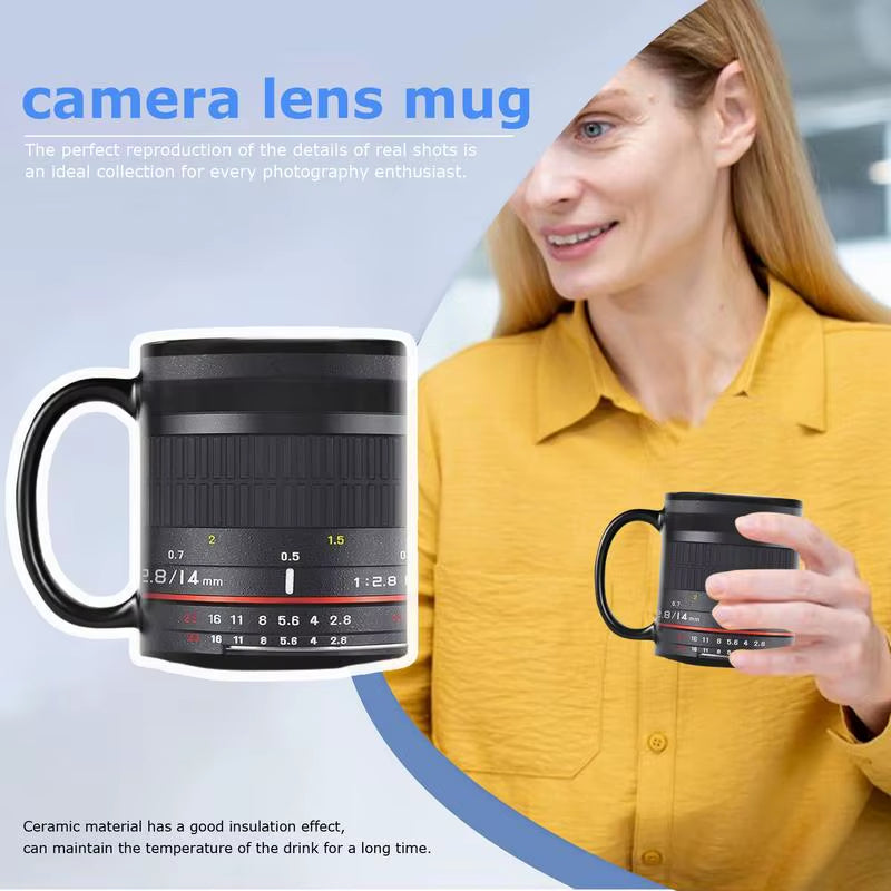 Camera Lens Coffee Mug Ceramic Camera Mug for Desk Funny Coffee Mug for Women and Men Tea Mug Christmas Birthday Cool Photograph