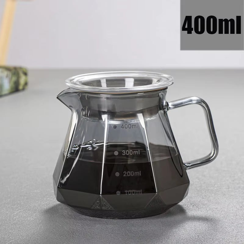 Espresso Glass Carafe Coffee Pot, Pour over Coffee Filter Kettle - 400Ml 600Ml Diamond Glass Coffee Sharing Pot