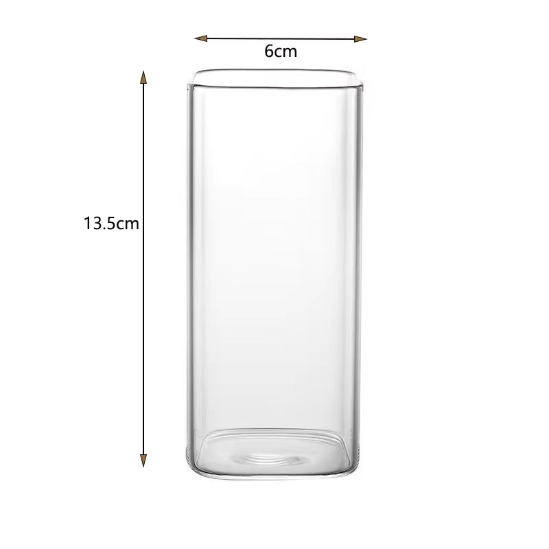 Square Coffee Glass Cup with Lid and Straw Transparent Glasses Milk Tea Juice Cups Ice Mug for Drinkware