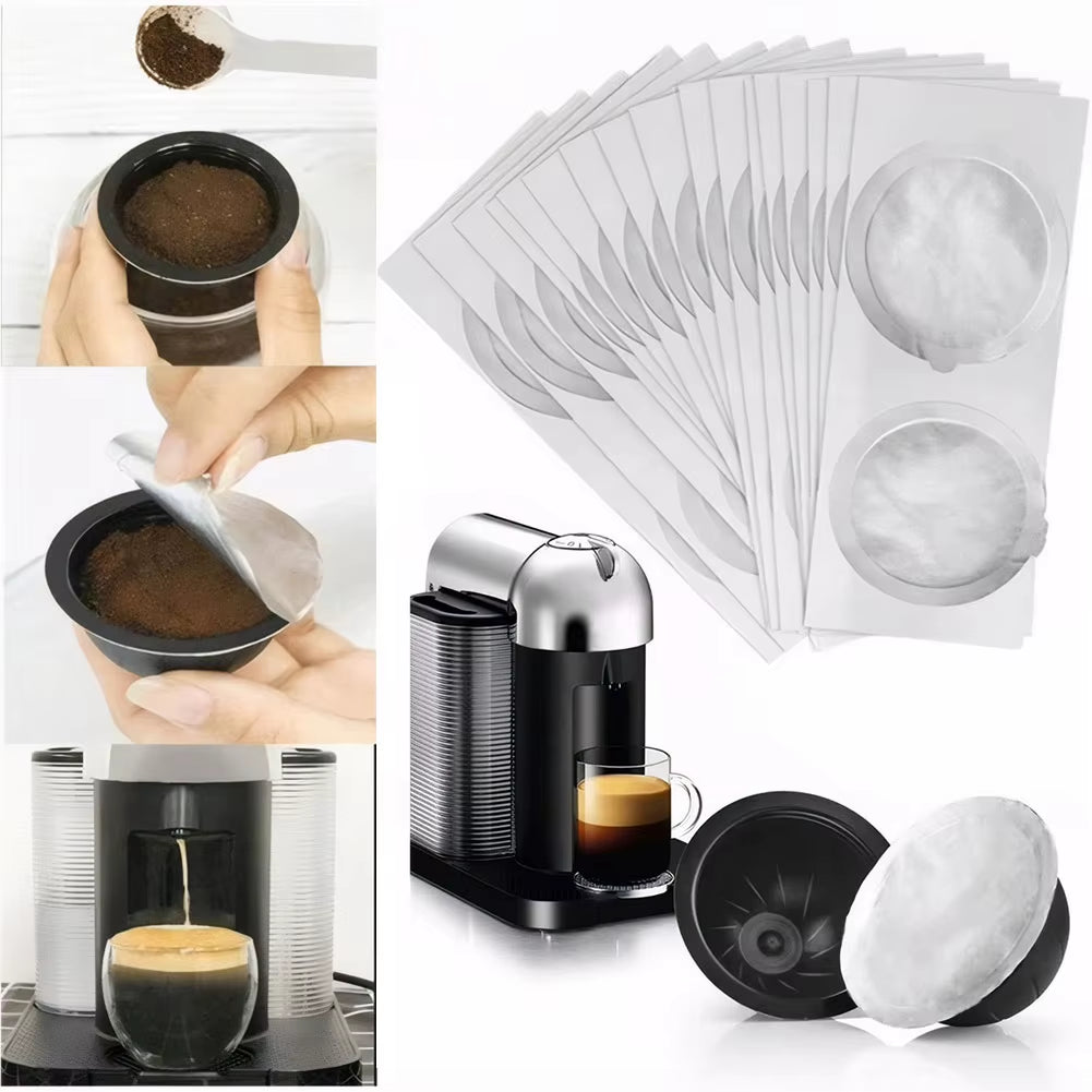 10/20 PCS Refillable Capsules Pods Lids Disposible Coffee Capsule Seals Foils Cream Foam Cafe Filter Lid for Vertuo Cafe Machine