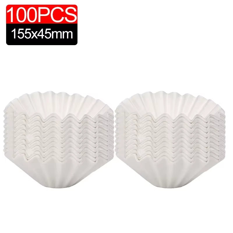 200/50Sheets White Coffee Filter Disposable Cake Cup Shape Coffeeware Filter Paper Coffee Filtration Bag Home Coffee Accessories