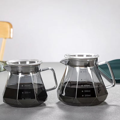 Espresso Glass Carafe Coffee Pot, Pour over Coffee Filter Kettle - 400Ml 600Ml Diamond Glass Coffee Sharing Pot