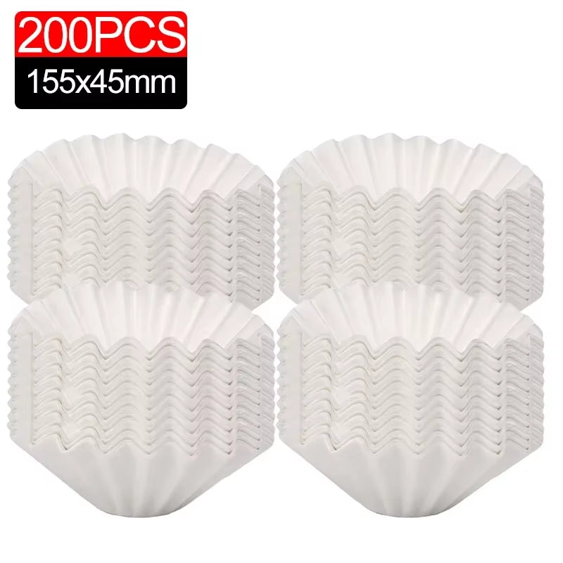 200/50Sheets White Coffee Filter Disposable Cake Cup Shape Coffeeware Filter Paper Coffee Filtration Bag Home Coffee Accessories