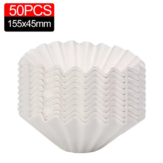 200/50Sheets White Coffee Filter Disposable Cake Cup Shape Coffeeware Filter Paper Coffee Filtration Bag Home Coffee Accessories