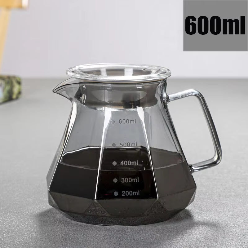 Espresso Glass Carafe Coffee Pot, Pour over Coffee Filter Kettle - 400Ml 600Ml Diamond Glass Coffee Sharing Pot