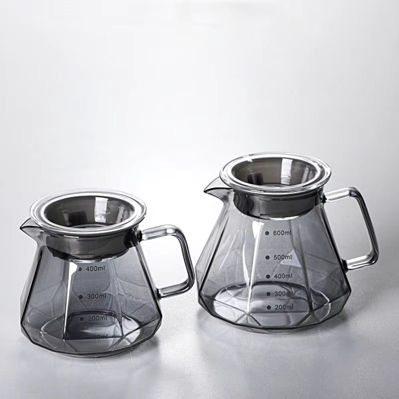 Espresso Glass Carafe Coffee Pot, Pour over Coffee Filter Kettle - 400Ml 600Ml Diamond Glass Coffee Sharing Pot