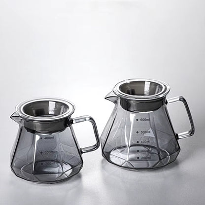 Espresso Glass Carafe Coffee Pot, Pour over Coffee Filter Kettle - 400Ml 600Ml Diamond Glass Coffee Sharing Pot