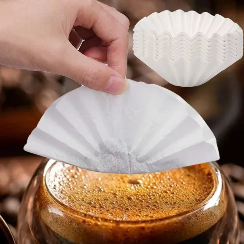 200/50Sheets White Coffee Filter Disposable Cake Cup Shape Coffeeware Filter Paper Coffee Filtration Bag Home Coffee Accessories