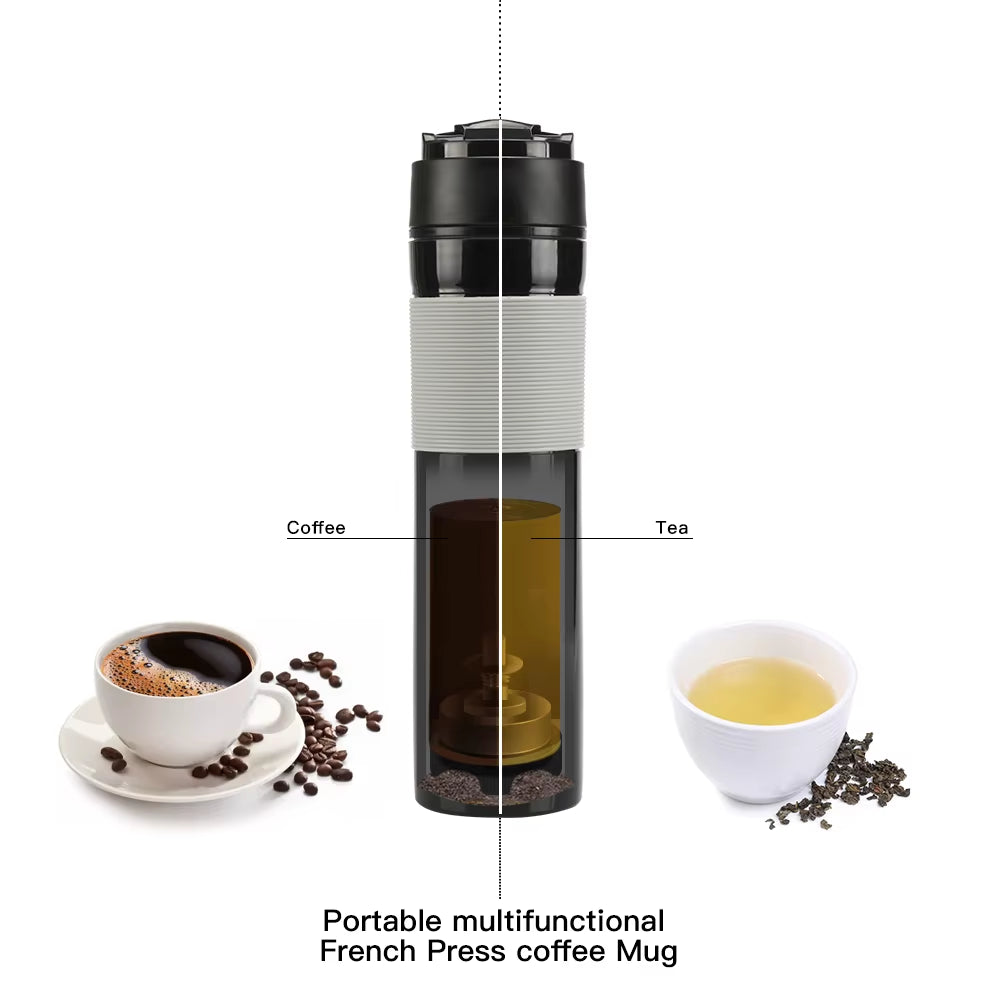 Icafilas 350ML Coffee Tea Portable French Press Coffee Maker Coffee Bottle Insulated Travel Mug Hand Pressure Coffee Pot for Car