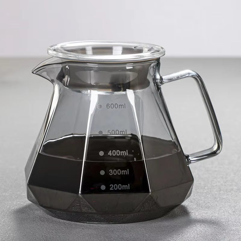 Espresso Glass Carafe Coffee Pot, Pour over Coffee Filter Kettle - 400Ml 600Ml Diamond Glass Coffee Sharing Pot