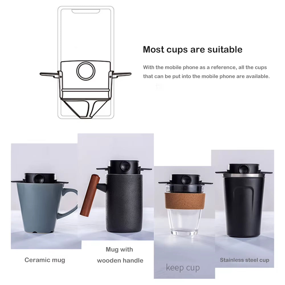 Foldable Portable Coffee Filter Coffee Maker Stainless Steel Drip Coffee Tea Holder Reusable Paperless Pour over Coffee Dripper