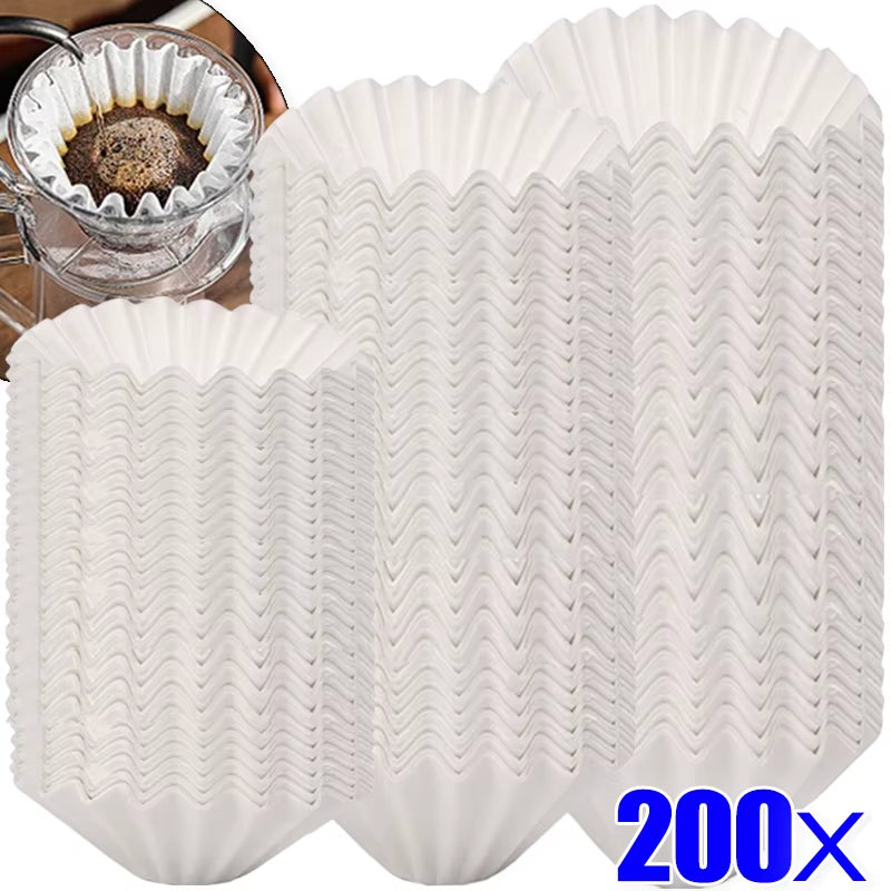 200/50Sheets White Coffee Filter Disposable Cake Cup Shape Coffeeware Filter Paper Coffee Filtration Bag Home Coffee Accessories